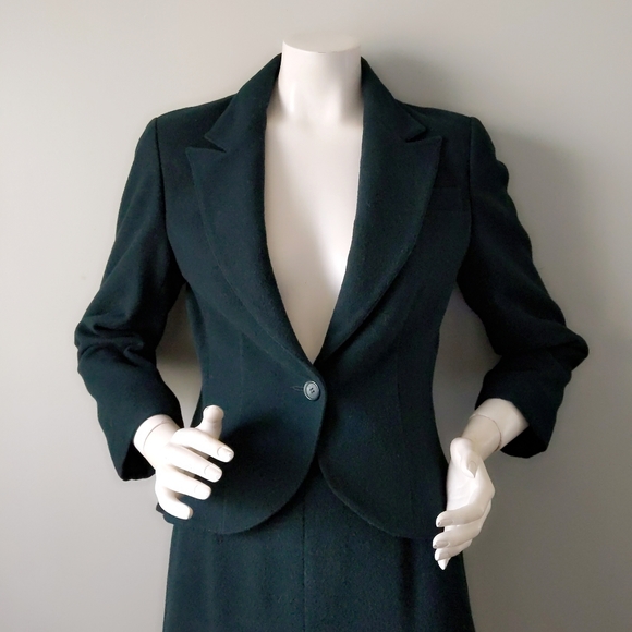 Vintage 70s Dalton Archival Forest Green A Line Wool Camel Hair Skirt Suit Set M - Picture 2 of 9